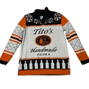 Titos Handmade Vodka Ugly Christmas Sweater Mens S Orange Holiday Halloween Rare